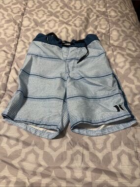 Hurley Light Blue & Navy Striped boys swim